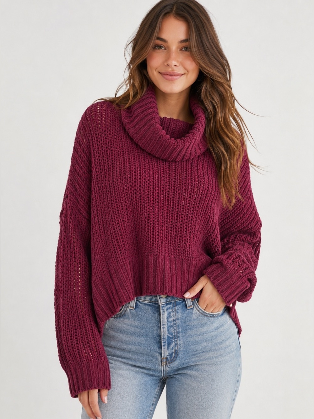 Billabong Burgundy Chenille Cowl Neck Chunky Knit Sweater Medium